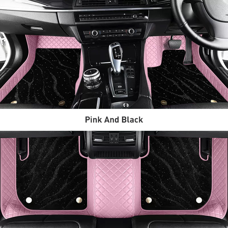 Custom Car Floor Mats Diamond Pattern3*3CM Full Coverage Dual Layer Galaxy - LMY -  7-Seats-Black-Pink