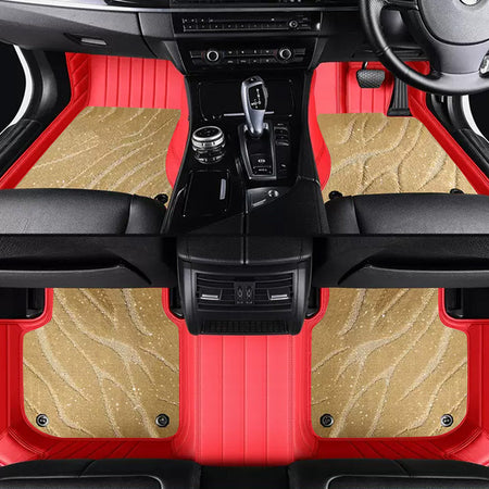 Custom Car Floor Mats Horizontal Stripe Full Coverage Dual Layer Galaxy - LMY -  7-Seats-Beige-Red