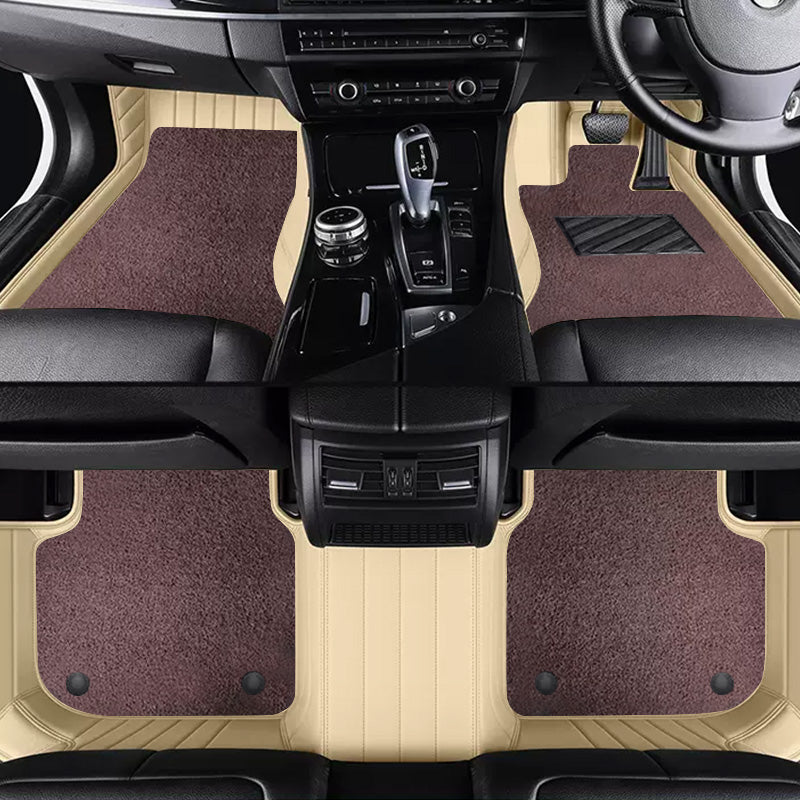Custom Car Floor Mats Horizontal Stripe Full Coverage Dual Layer Coil - LMY -  7-Seats-Dark-Brown-Beige