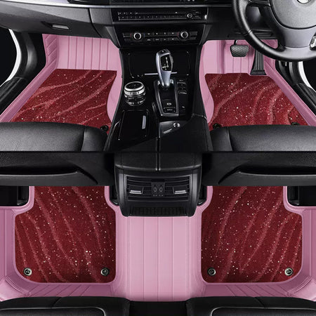 Custom Car Floor Mats Horizontal Stripe Full Coverage Dual Layer Galaxy - LMY -  7-Seats-Burgundy-Pink