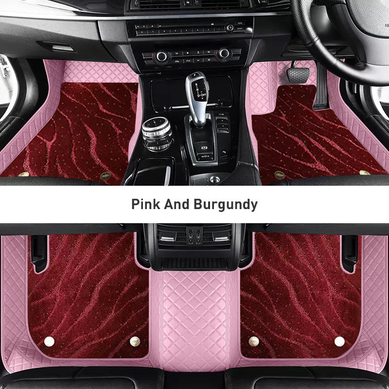 Custom Car Floor Mats Diamond Pattern3*3CM Full Coverage Dual Layer Galaxy - LMY -  7-Seats-Burgundy-Pink