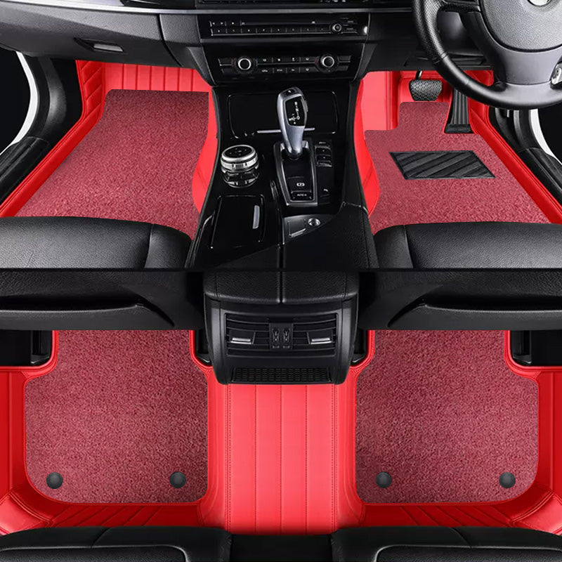 Custom Car Floor Mats Horizontal Stripe Full Coverage Dual Layer Coil - LMY -  7-Seats-Red-Red