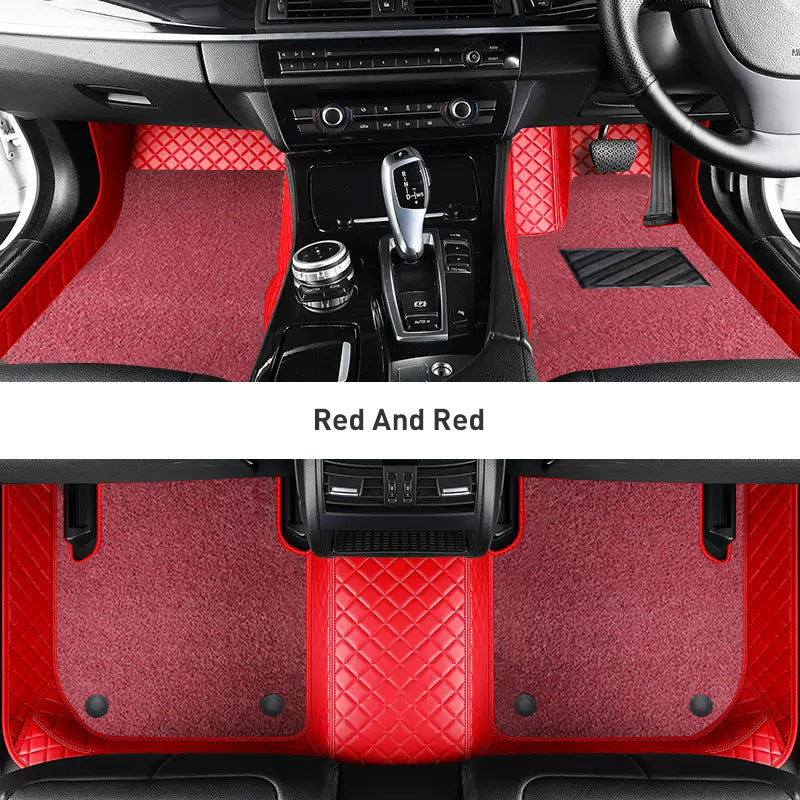 Custom Car Floor Mats Diamond Pattern3*3CM Full Coverage Dual Layer Coil - LMY -  7-Seats-Red-Red