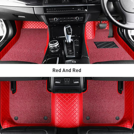 Custom Car Floor Mats Diamond Pattern3*3CM Full Coverage Dual Layer Coil - LMY -  7-Seats-Red-Red