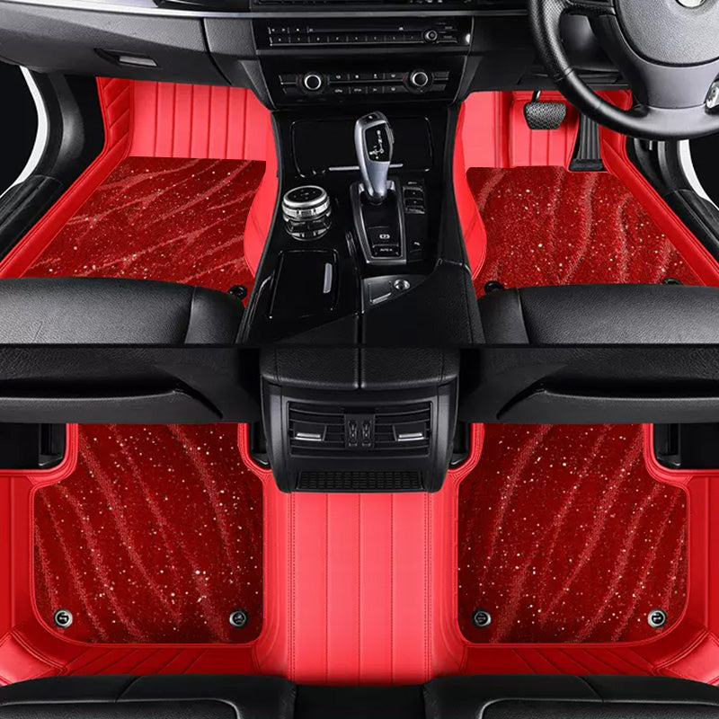 Custom Car Floor Mats Horizontal Stripe Full Coverage Dual Layer Galaxy - LMY -  7-Seats-Red-Red