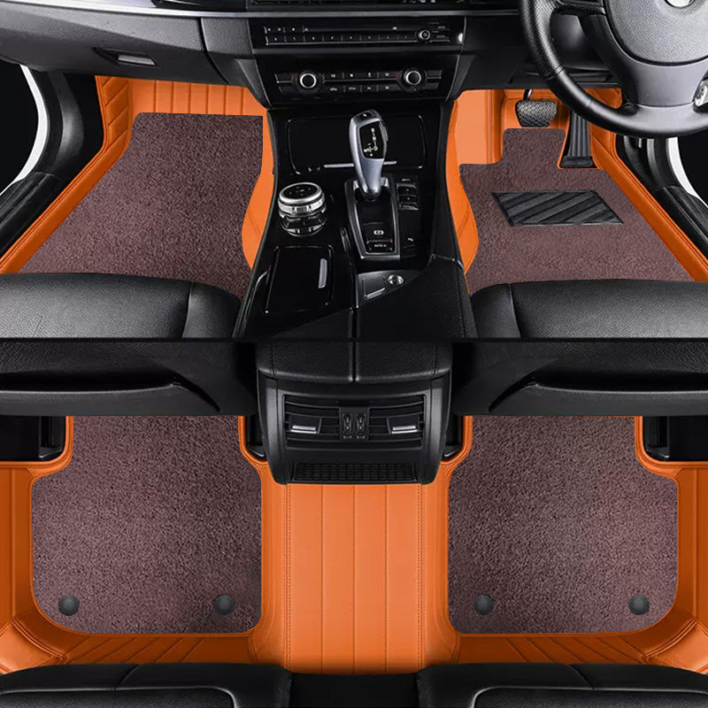 Custom Car Floor Mats Horizontal Stripe Full Coverage Dual Layer Coil - LMY -  7-Seats-Dark-Brown-Orange