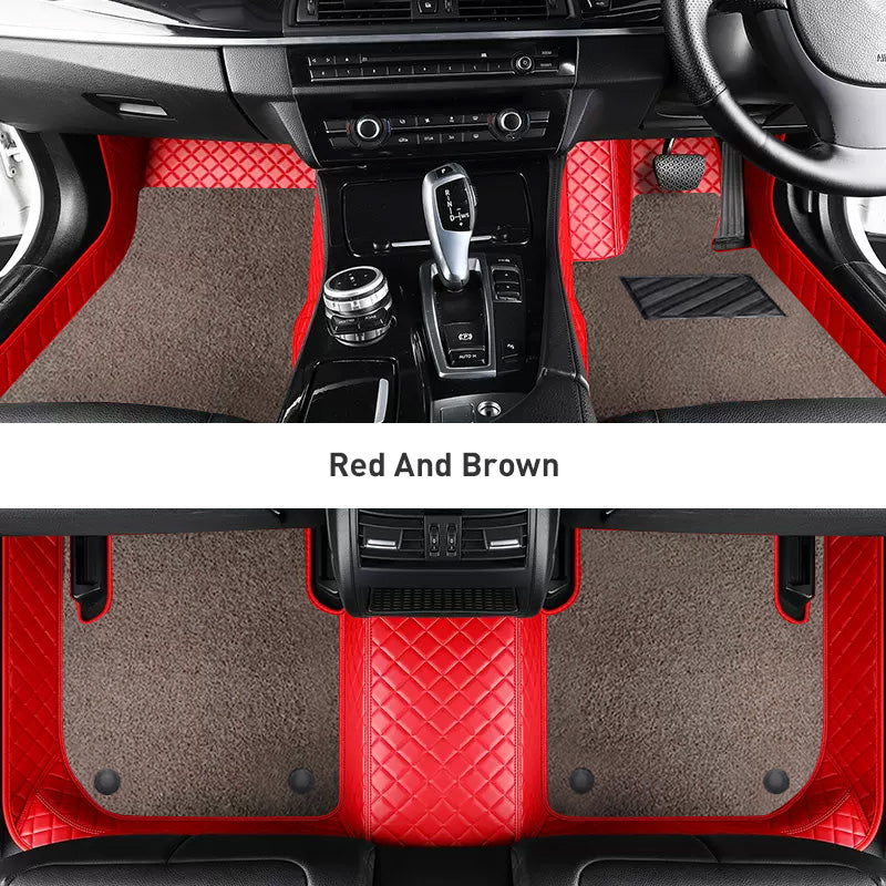 Custom Car Floor Mats Diamond Pattern3*3CM Full Coverage Dual Layer Coil - LMY -  7-Seats-Mocha-Red