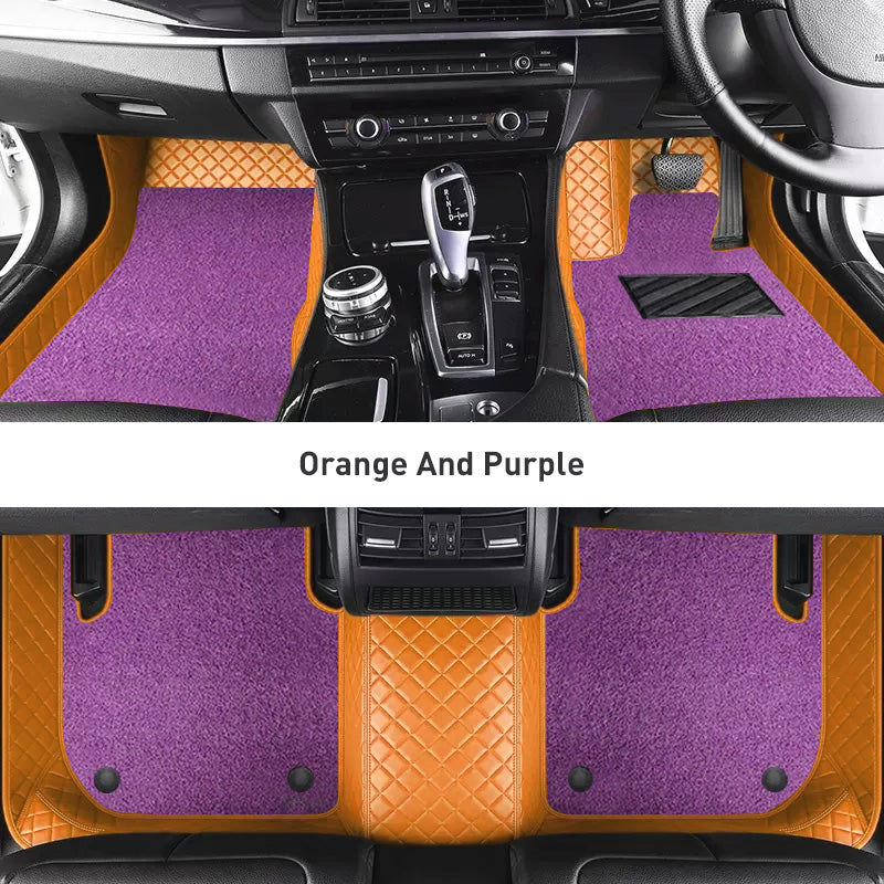 Custom Car Floor Mats Diamond Pattern3*3CM Full Coverage Dual Layer Coil - LMY -  7-Seats-Purple-Orange