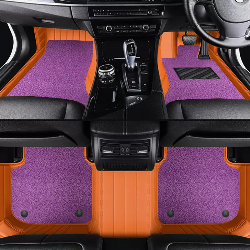 Custom Car Floor Mats Horizontal Stripe Full Coverage Dual Layer Coil - LMY -  7-Seats-Purple-Orange