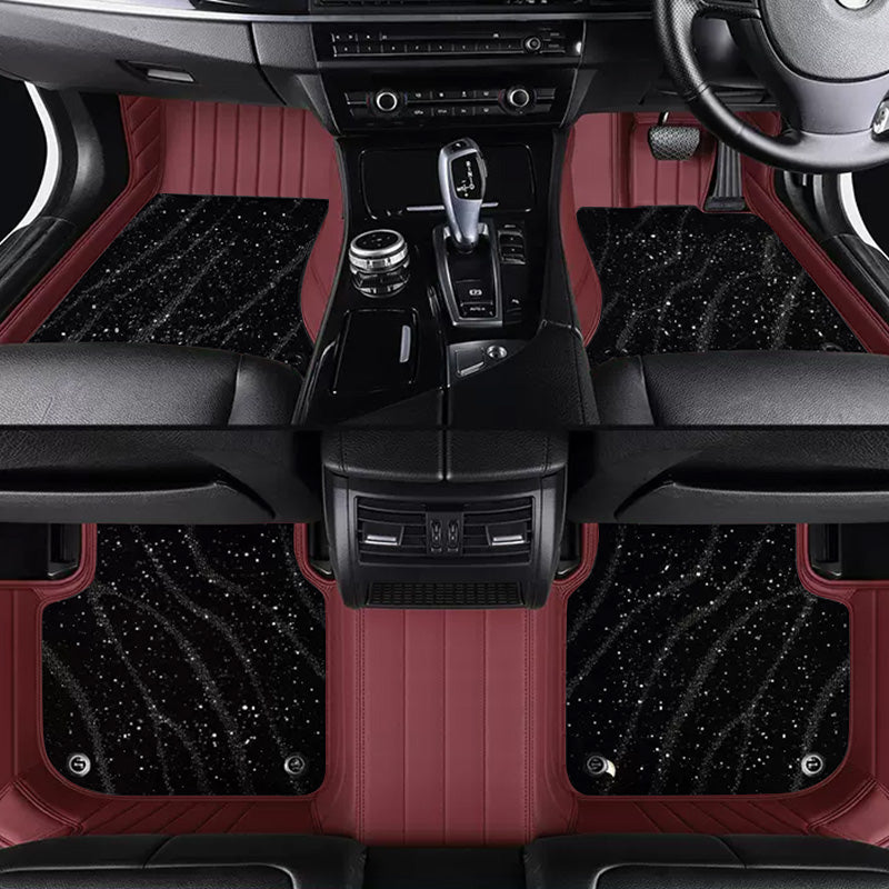 Custom Car Floor Mats Horizontal Stripe Full Coverage Dual Layer Galaxy - LMY -  7-Seats-Black-Burgundy