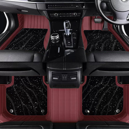 Custom Car Floor Mats Horizontal Stripe Full Coverage Dual Layer Galaxy - LMY -  7-Seats-Black-Burgundy