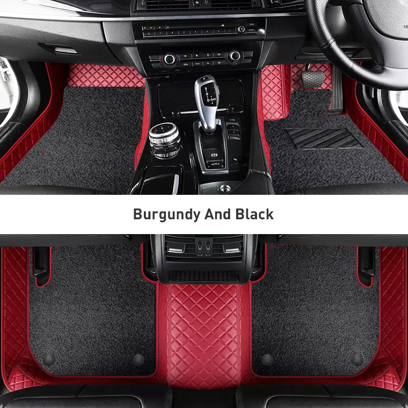 Custom Car Floor Mats Diamond Pattern3*3CM Full Coverage Dual Layer Coil - LMY -  7-Seats-Black-Burgundy