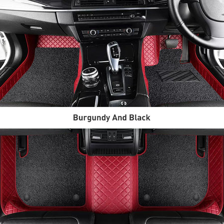 Custom Car Floor Mats Diamond Pattern3*3CM Full Coverage Dual Layer Coil - LMY -  7-Seats-Black-Burgundy