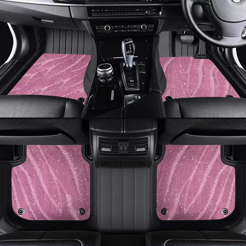 Custom Car Floor Mats Horizontal Stripe Full Coverage Dual Layer Galaxy - LMY -  7-Seats-Pink-Black