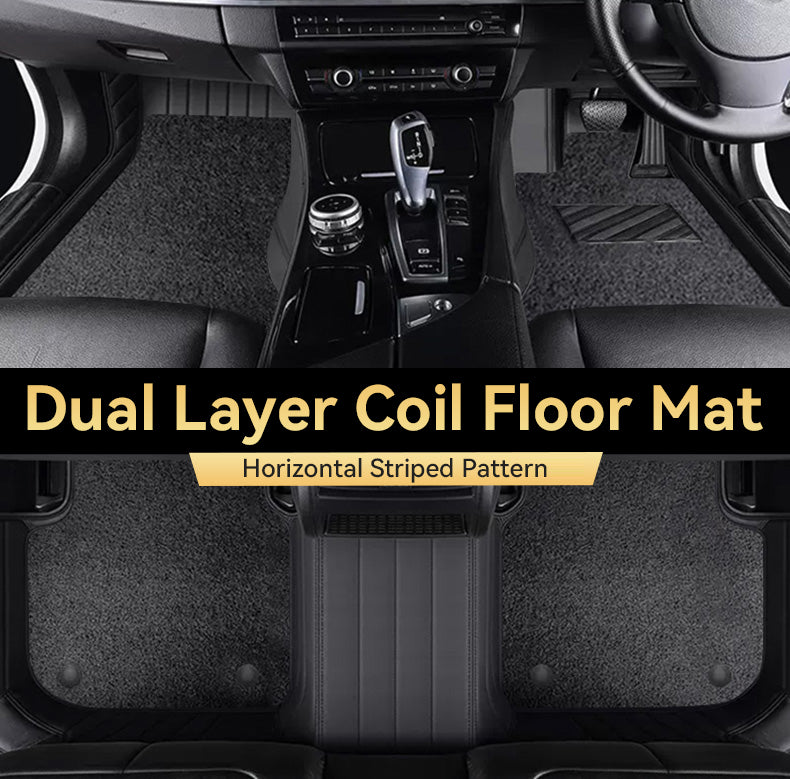 Custom Car Floor Mats Horizontal Stripe Full Coverage Dual Layer Coil - LMY -  