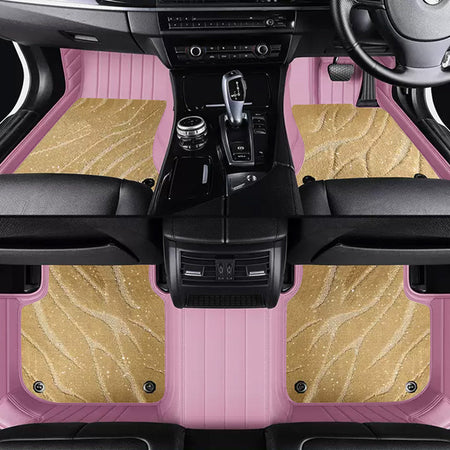 Custom Car Floor Mats Horizontal Stripe Full Coverage Dual Layer Galaxy - LMY -  7-Seats-Beige-Pink