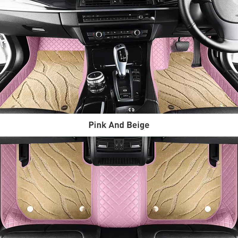 Custom Car Floor Mats Diamond Pattern3*3CM Full Coverage Dual Layer Galaxy - LMY -  7-Seats-Beige-Pink