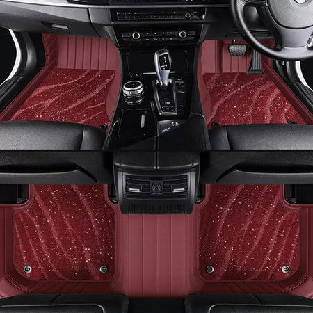Custom Car Floor Mats Horizontal Stripe Full Coverage Dual Layer Galaxy - LMY -  7-Seats-Burgundy-Burgundy