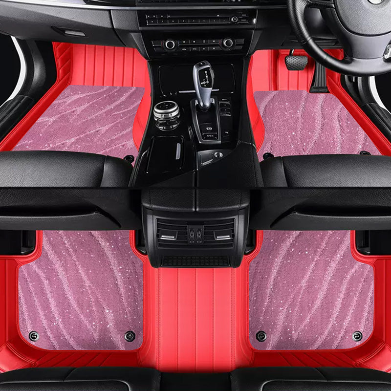 Custom Car Floor Mats Horizontal Stripe Full Coverage Dual Layer Galaxy - LMY -  7-Seats-Pink-Red
