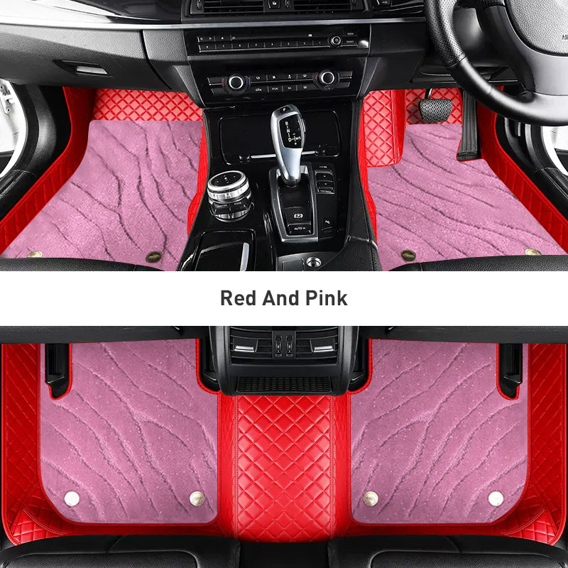 Custom Car Floor Mats Diamond Pattern3*3CM Full Coverage Dual Layer Galaxy - LMY -  7-Seats-Pink-Red
