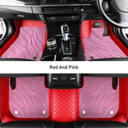 Custom Car Floor Mats Diamond Pattern3*3CM Full Coverage Dual Layer Galaxy - LMY -  7-Seats-Pink-Red