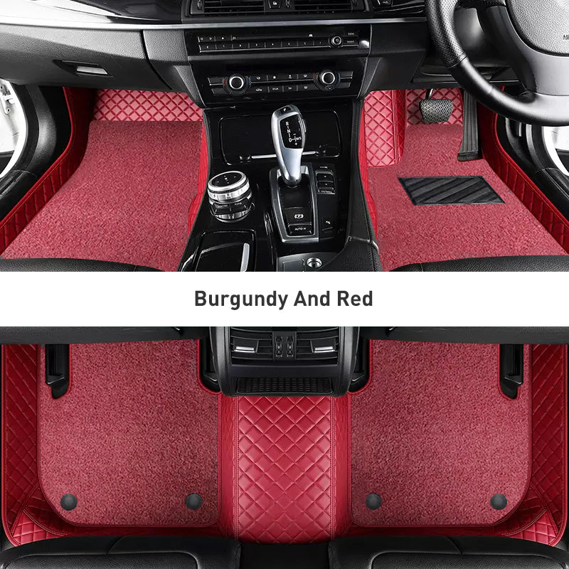 Custom Car Floor Mats Diamond Pattern3*3CM Full Coverage Dual Layer Coil - LMY -  7-Seats-Red-Burgundy