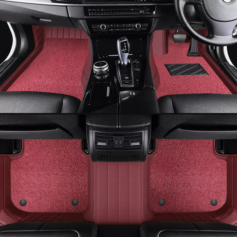Custom Car Floor Mats Horizontal Stripe Full Coverage Dual Layer Coil - LMY -  7-Seats-Red-Burgundy