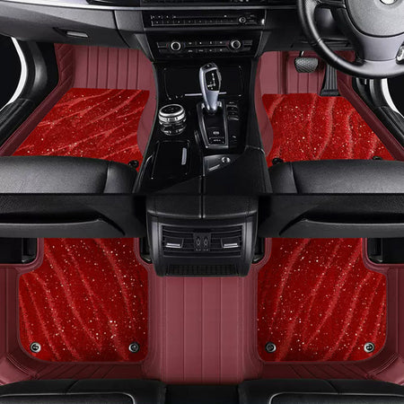 Custom Car Floor Mats Horizontal Stripe Full Coverage Dual Layer Galaxy - LMY -  7-Seats-Red-Burgundy