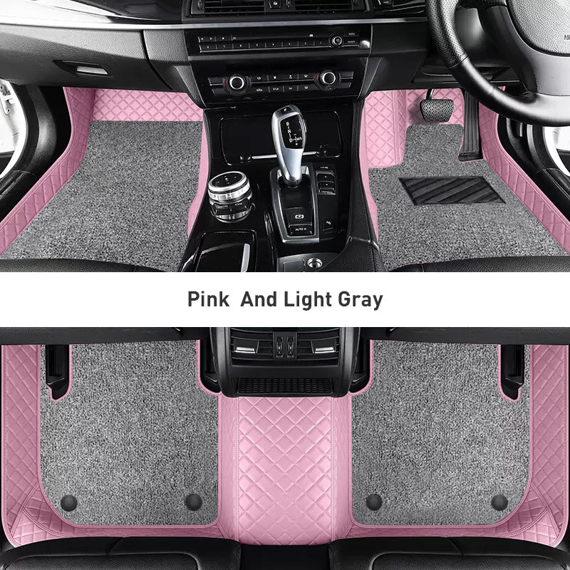 Custom Car Floor Mats Diamond Pattern3*3CM Full Coverage Dual Layer Coil - LMY -  7-Seats-Grey-Black-Pink