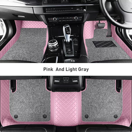 Custom Car Floor Mats Diamond Pattern3*3CM Full Coverage Dual Layer Coil - LMY -  7-Seats-Grey-Black-Pink