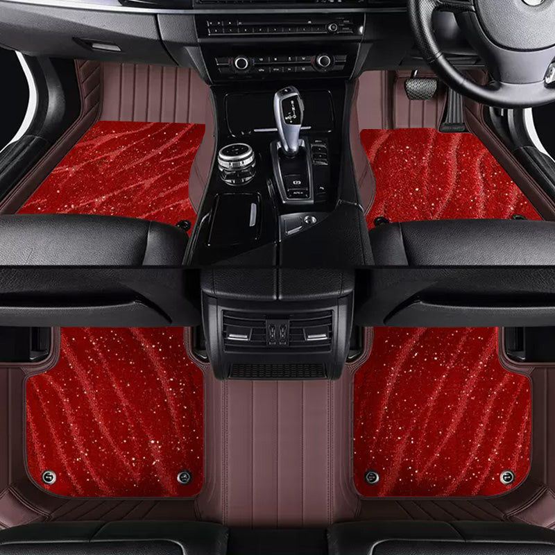Custom Car Floor Mats Horizontal Stripe Full Coverage Dual Layer Galaxy - LMY -  7-Seats-Red-Coffee
