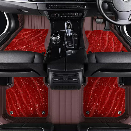 Custom Car Floor Mats Horizontal Stripe Full Coverage Dual Layer Galaxy - LMY -  7-Seats-Red-Coffee
