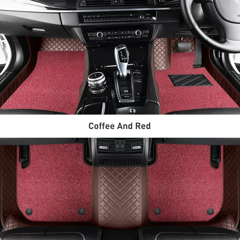 Custom Car Floor Mats Diamond Pattern3*3CM Full Coverage Dual Layer Coil - LMY -  7-Seats-Red-Coffee