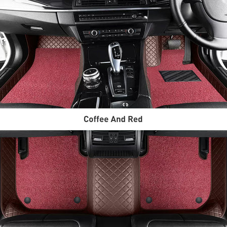 Custom Car Floor Mats Diamond Pattern3*3CM Full Coverage Dual Layer Coil - LMY -  7-Seats-Red-Coffee