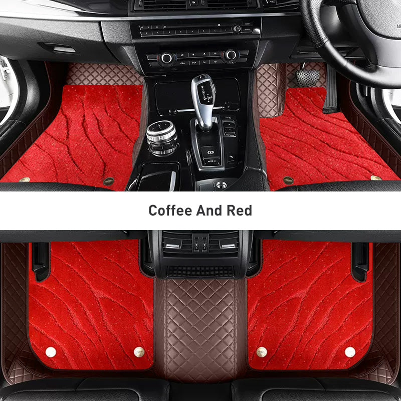 Custom Car Floor Mats Diamond Pattern3*3CM Full Coverage Dual Layer Galaxy - LMY -  7-Seats-Red-Coffee