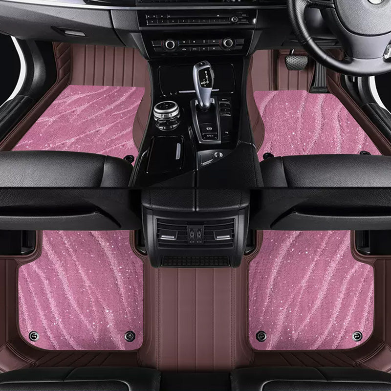 Custom Car Floor Mats Horizontal Stripe Full Coverage Dual Layer Galaxy - LMY -  7-Seats-Pink-Coffee