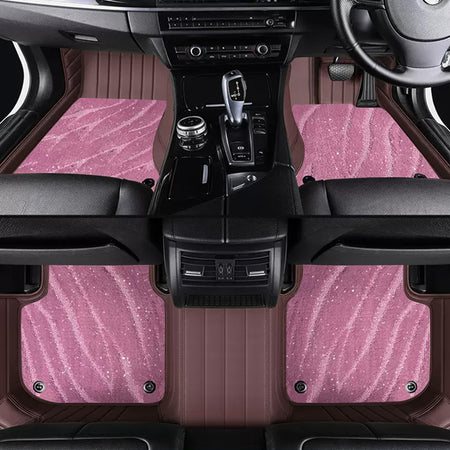 Custom Car Floor Mats Horizontal Stripe Full Coverage Dual Layer Galaxy - LMY -  7-Seats-Pink-Coffee