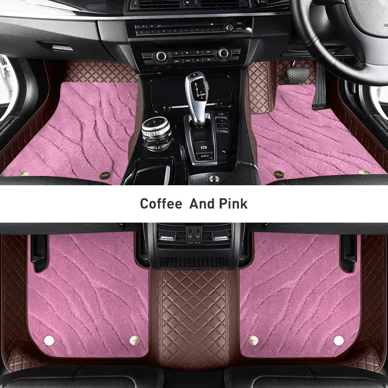 Custom Car Floor Mats Diamond Pattern3*3CM Full Coverage Dual Layer Galaxy - LMY -  7-Seats-Pink-Coffee