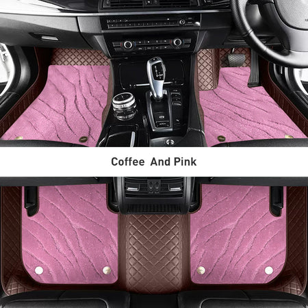 Custom Car Floor Mats Diamond Pattern3*3CM Full Coverage Dual Layer Galaxy - LMY -  7-Seats-Pink-Coffee