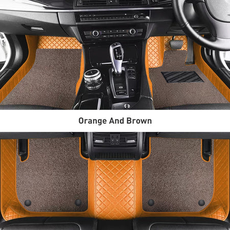 Custom Car Floor Mats Diamond Pattern3*3CM Full Coverage Dual Layer Coil - LMY -  7-Seats-Mocha-Orange