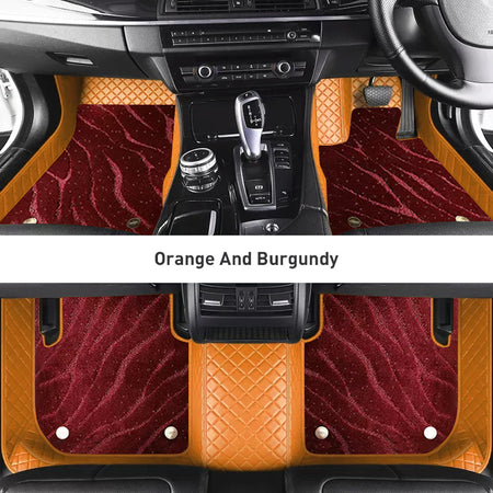 Custom Car Floor Mats Diamond Pattern3*3CM Full Coverage Dual Layer Galaxy - LMY -  7-Seats-Burgundy-Orange
