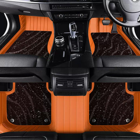 Custom Car Floor Mats Horizontal Stripe Full Coverage Dual Layer Galaxy - LMY -  7-Seats-Brown-Orange