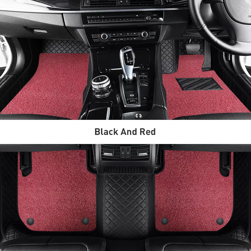Custom Car Floor Mats Diamond Pattern3*3CM Full Coverage Dual Layer Coil - LMY -  7-Seats-Red-Black