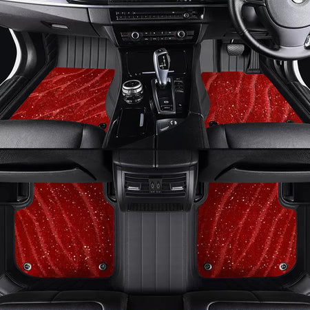 Custom Car Floor Mats Horizontal Stripe Full Coverage Dual Layer Galaxy - LMY -  7-Seats-Red-Black