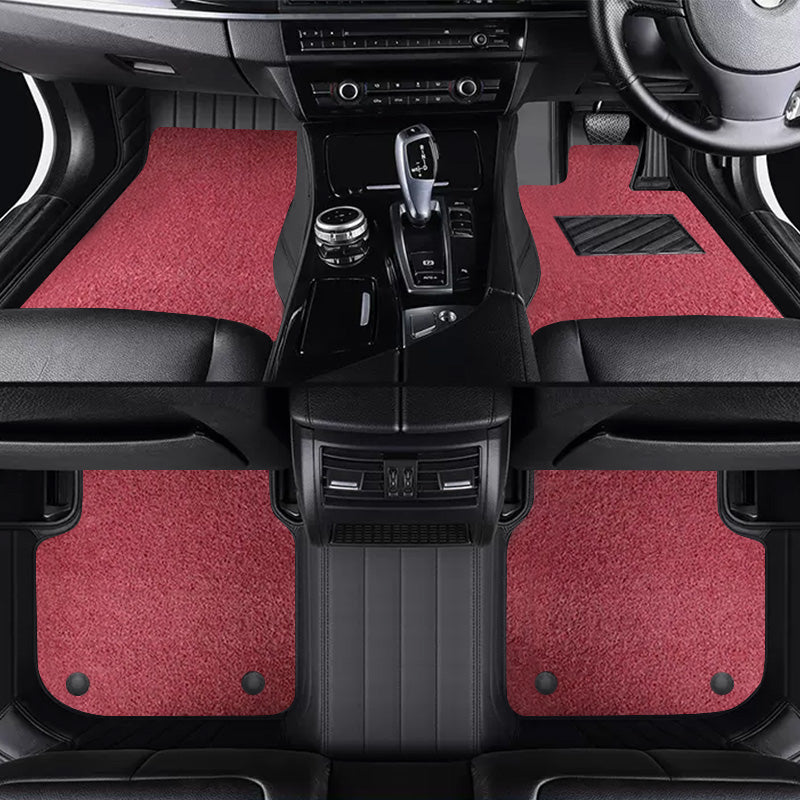 Custom Car Floor Mats Horizontal Stripe Full Coverage Dual Layer Coil - LMY -  7-Seats-Red-Black