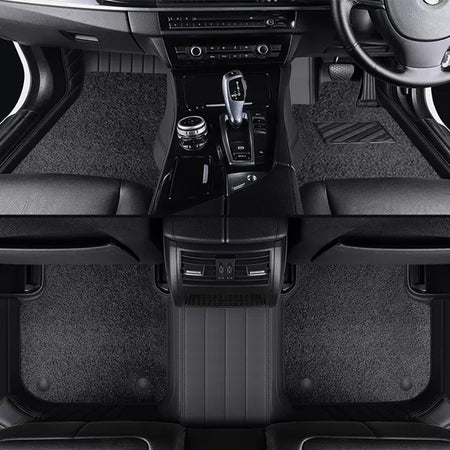 Custom Car Floor Mats Horizontal Stripe Full Coverage Dual Layer Coil - LMY -  7-Seats-Black-Black