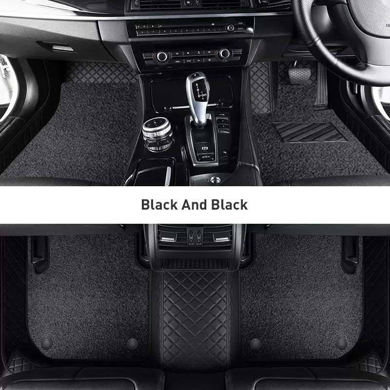 Custom Car Floor Mats Diamond Pattern3*3CM Full Coverage Dual Layer Coil - LMY -  7-Seats-Black-Black