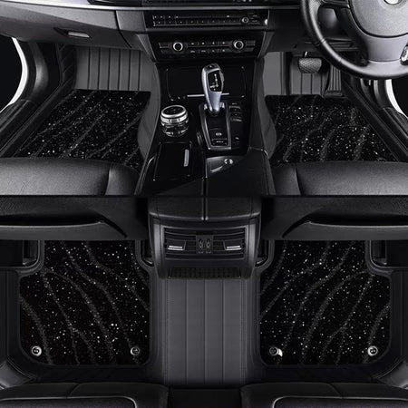 Custom Car Floor Mats Horizontal Stripe Full Coverage Dual Layer Galaxy - LMY -  7-Seats-Black-Black