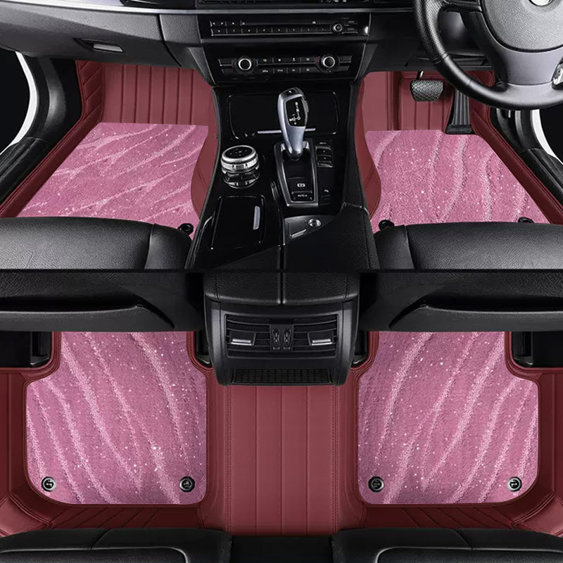 Custom Car Floor Mats Horizontal Stripe Full Coverage Dual Layer Galaxy - LMY -  7-Seats-Pink-Burgundy