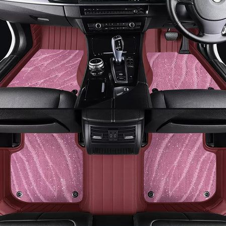 Custom Car Floor Mats Horizontal Stripe Full Coverage Dual Layer Galaxy - LMY -  7-Seats-Pink-Burgundy